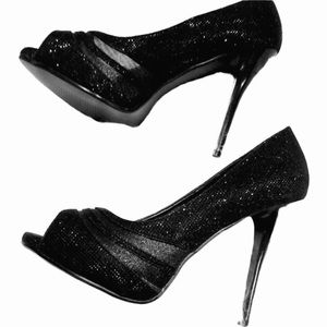 Her Style  Black Sparkle Peep Toe Dressy Heels